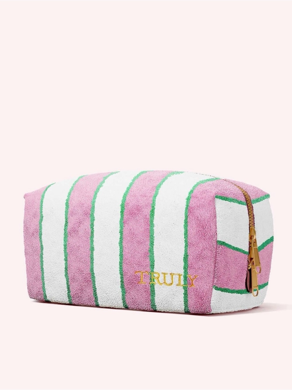 TRULY Pink Terry Striped Cosmetic Pouch Bag